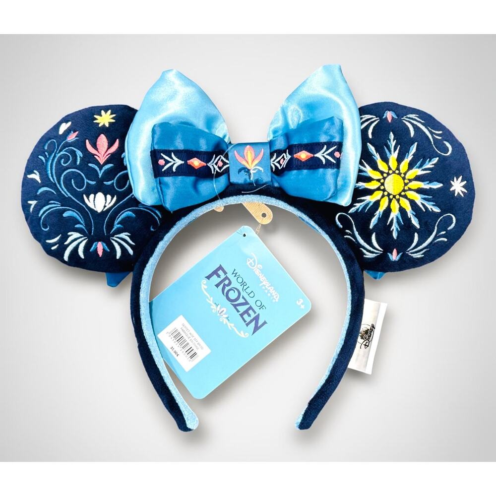 Disneyland Paris World of Frozen Ears Headband Embroidered Bow NWT